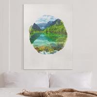 Bilderwelten Leinwandbild Berge - Hochformat Wasserfarben - Bergsee mit Spiegelung