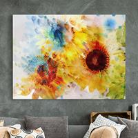 Bilderwelten Leinwandbild Blumen - Querformat Aquarell Blumen Sonnenblumen