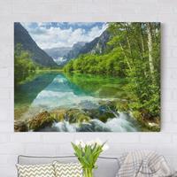 Bilderwelten Leinwandbild Berg - Querformat Bergsee mit Spiegelung