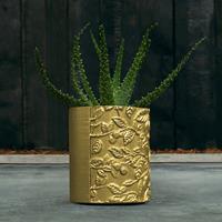 Gartentraum.de Rundes Pflanzgefäß mit Blättermotiv aus Architekturbeton - Magrite / Gold glänzend