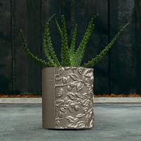 Gartentraum.de Rundes Pflanzgefäß mit Blättermotiv aus Architekturbeton - Magrite / Bronze glänzend