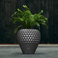 Gartentraum.de Klassischer Blumentopf mit modernem Muster aus Beton - Mirono / Anthrazit glänzend