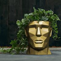Gartentraum.de Mann Kopf Blumentopf aus Beton - modern - Apollo Design - Moholy / 15,5x11x15cm (HxBxT) / Gold glänzend