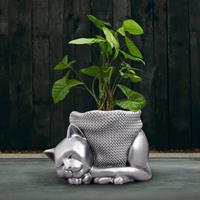 Gartentraum.de Schlafende Katze als Blumentopf aus Beton - modern - Chirico / Silber glänzend