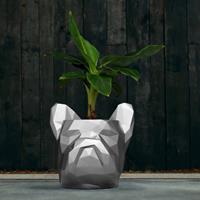 Gartentraum.de Hundekopf als Blumentopf - modernes Design - Bulldogge - Seurat / Silber glänzend
