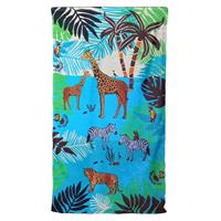 Le Comptoir Strand/badlaken voor kinderen 70 x 140 cm microvezel - Strandhanddoeken met savanne safari dieren