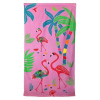Le Comptoir Strand/badlaken voor kinderen 70 x 140 cm microvezel - Strandhanddoeken met flamingo's