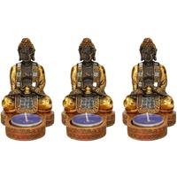 Merkloos 3x stuks indische boeddha theelichthouders goud/zwart 12 cm -