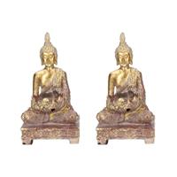 Set van 2x stuks goud boeddha beeldje met waxine/theelicht houder 18 cm -