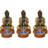 Merkloos 5x stuks indische boeddha theelichthouders goud/zwart 12 cm -