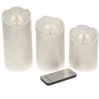 Lumineo Kaarsen set van 3x stuks led stompkaarsen zilver met afstandsbediening -