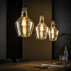 Hoyz Collection Hoyz - Hanglamp met 3 kegelvormige lampen - Amberkleurig glas - 150cm