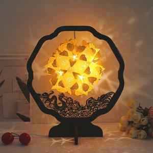 huismerk Paper Art Light en Shadow Paper Carving Lamp DIY Handgemaakte Creatieve Kleine Tafellamp Stijl: Ronde-vormige