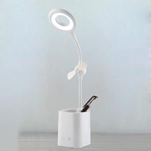 huismerk WS-8010 LED Fan Desk Lamp Bedside Desk USB Folding Desk Lamp Kleur: Pen Holder White Fan Blade