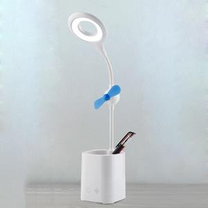 huismerk WS-8010 LED Fan Desk Lamp Bedside Desk USB Folding Desk Lamp Kleur: Pen Holder Blue Fan Blade