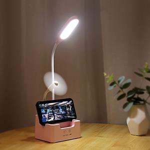 huismerk Student USB opladen Bedroom Touch LED Eye Protection multifunctionele creatieve bureaulamp stijl: met ventilator (roze)