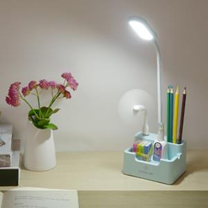 huismerk Student USB Charging Bedroom Touch LED Eye Protection Multifunctionele Creative Desk Lamp Style:With Fan(Blue)