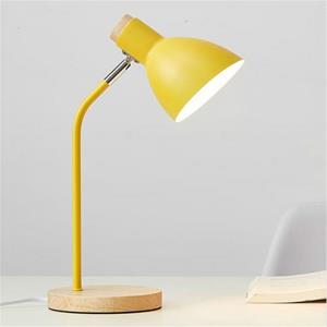 huismerk E27 Button Switch Wood Table Lamp Metal Shade Desk Light Bedside Reading Book Light Home Decor Light Source:Normal Bulb(Yellow)