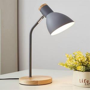 huismerk E27 Button Switch Wood Table Lamp Metal Shade Desk Light Bedside Reading Book Light Home Decor Light Source:Normal Bulb(Gray)