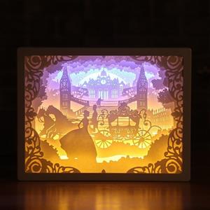 huismerk 3D Stereo Light Paper Carving Lamp Creative Gift (Carriage)