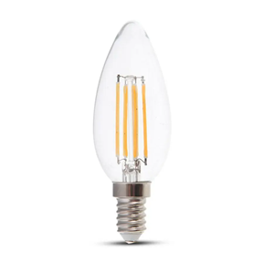 V-TAC - E14 LED Filamentlampe - 4 Watt & 400 Lumen - 3000K warmweiße Lichtfarbe - 300° Abstrahlwinkel - 20.000 Stunden geeignet für E14-Fassungen