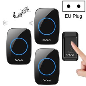 CACAZI A10G één knop drie ontvangers self-powered draadloze Home draadloze Bell EU plug (zwart)