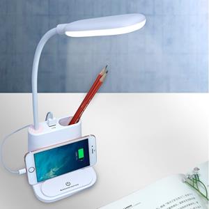 huismerk Multifunctionele Touch schakelaar USB opladen LED bureaulamp met telefoonhouder & pennenhouder wit licht & Warm witte twee modi LED nachtlampje steu