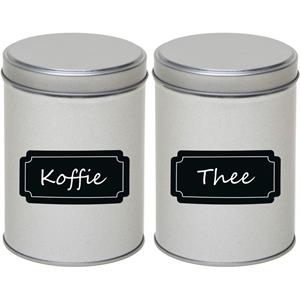 2x Zilveren ronde opbergblikken/bewaarblikken met beschrijfbare labels/etiketten 13 cm - Koffie/thee voorraadblikken - Voorraadbussen - Voorraadkast organiseren