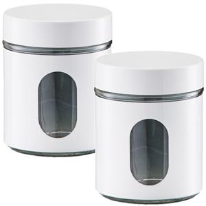 Zeller 2x Witte voorraadblikken/potten met venster 600 ml - Keukenbenodigdheden - Bewaarpotten/voorraadpotten - Voedsel bewaren
