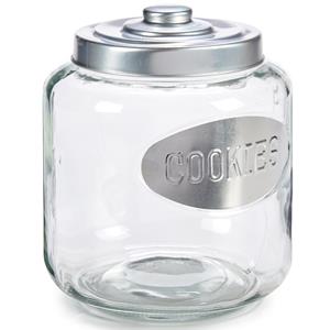 Vivalto Glazen koektrommel/snoepjes/koekjes voorraad pot met zilverkleurige deksel 400 ml - Voorraadpot