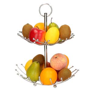 Trendoz Dubbele etagere fruitschaal/fruitmand rond zilver metaal 36 x cm -
