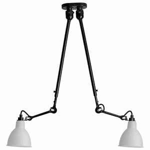 Lampe Gras N302 Plafondlamp Dubbel Mat Zwart & Opaal Glaskap