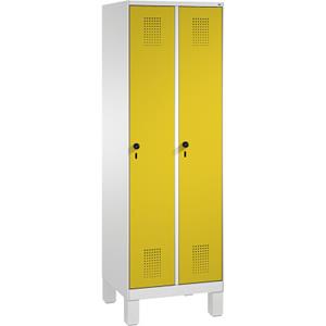 C+P Garderobekast/locker S 3000 Evolo, vakbreedte 30 cm, met poten, Fel geel (RDS 080 80 60), 185x60x50 cm/ 2 vakken