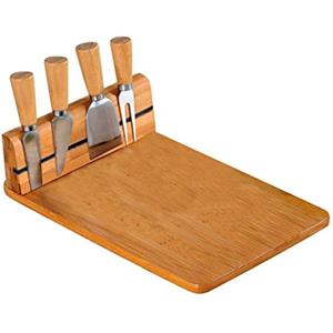 Kesper FSC Houten Bamboe Kaasplank + 4 messen | Magnetische eenvoudig je messen ophangen aan deze kaasplank | 5-delige kaasplank set |Kaas Plank | A