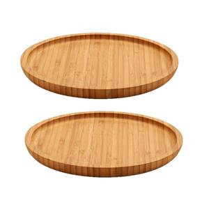 Arte R 2x stuks bamboe houten broodplanken/serveerplanken/hamplanken rond 20 cm - Dienbladen van hout