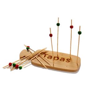 Arte R Bamboe houten tapas/snack serveerplank met 10 prikkers - Serveerplanken/borrelplanken van hout