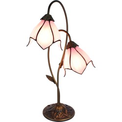 LumiLamp Tiffany Tafellamp 35*18*61 cm Bruin Roze Kunststof Glas Tiffany Bureaulamp Tiffany Lampen Glas in Lood