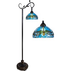 LumiLamp Tiffany Vloerlamp 152 cm Blauw Bruin Kunststof Glas Rond Staande Lamp Glas in Lood Tiffany Lamp
