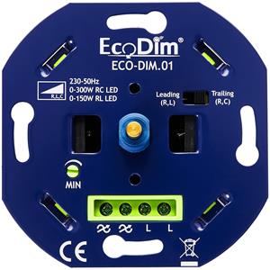 Ecodim - LED Dimmer 0-300 Watt Phasen an und abschnitt Inkl. Blendrahmen und Knopf ECO-DIM.01