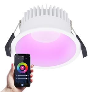 HOFTRONIC SMART - Finn Smart LED-Einbauspot - 10 Watt - Deckenstrahler - RGBWW - WiFi + Bluetooth - 630 Lumen - Innen & Außen - Einbaustrahler - Amazon Alexa + Google Assist - Weiß