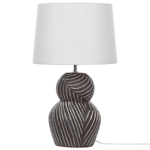 Beliani - Tischlampe mit Keramikfuß Schwarz 63 cm Streifenmuster Kabel mit Schalter Lampenschirm aus Baumwolle / Jute in Weiß Wohnzimmer Schlafzimmer