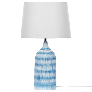 Beliani - Tischlampe mit Keramikfuß Blau 66 cm Langes Kabel mit Schalter Klassischer Lampenschirm aus Baumwolle Jute in Weiß Wohnzimmer Schlafzimmer