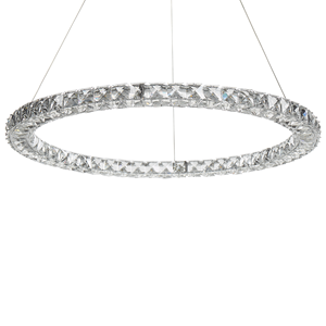 beliani Led Hängelampe Silber Kristallglas und Metall ø 60 cm Rund Ringform Kreisform Modern Glamour Küche Esstisch Wohnküche Hohe Decken Innenräume - Silber