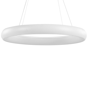 beliani Led Hängelampe Weiß Stahl u. Acryl ø 60 cm Rund Ringform mit Langem Kabel Modern für Flur Küche Esstisch Wohnküche Hohe Decken Innenräume - Weiß