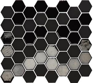 The Mosaic Factory Valencia glas mozaïektegel hexagon 4,3x4,9cm - Mix Black Matt + Glossy