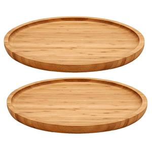 Kinvara 2x stuks voedsel/hapjes platte serveerplank van bamboe rond 25 cm met opstaande rand