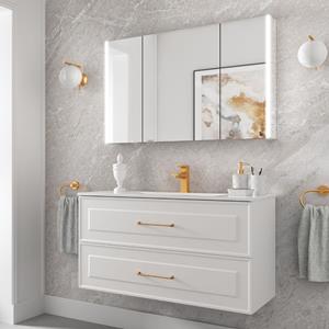 Muebles Renoir 100cm wit badkamermeubel met keramische wastafel en langwerpige handgrepen goud