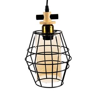 Clayre & Eef Hanglamp 22*18 Cm E27/max 1*40w Zwart Metaal, Glas Hanglamp Eettafel Hanglampen Eetkamer Zwart Hanglamp