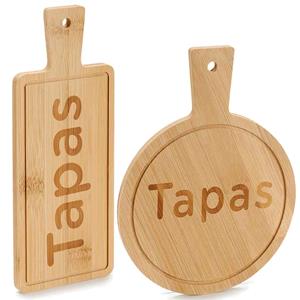 Kinvara Voedsel/hapjes/tapas serveerplanken set van bamboe met handvat - 2x stuks van verschillende formaten
