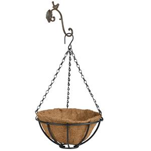 Esschert Design Hanging basket 25 cm met ijzeren muurhaak en kokos inlegvel - Complete hangmand set van gietijzer